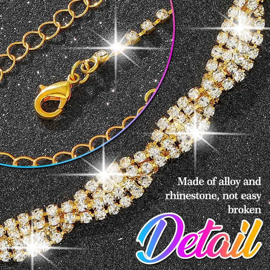 Nicute Women Rhinestone Jewelry Set Crystal Choker Earrings Set Line Necklace for Prom Bridal Wedding Jewelry