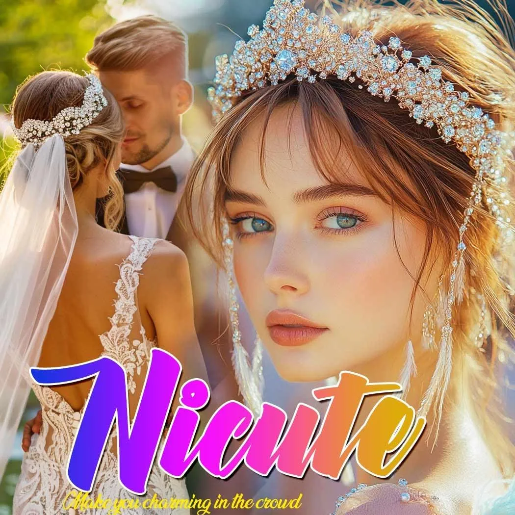 Nicute Women Rhinestone Jewelry Set Crystal Choker Earrings Set Line Necklace for Prom Bridal Wedding Jewelry