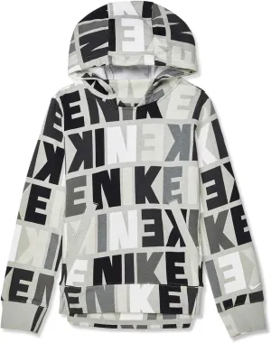 Nike Girl's NSW Fleece Hoodie Logo Print (Little Kids/Big Kids) Light Smoke Grey/Light Smoke Grey/White XL (18-20 Big Kid)