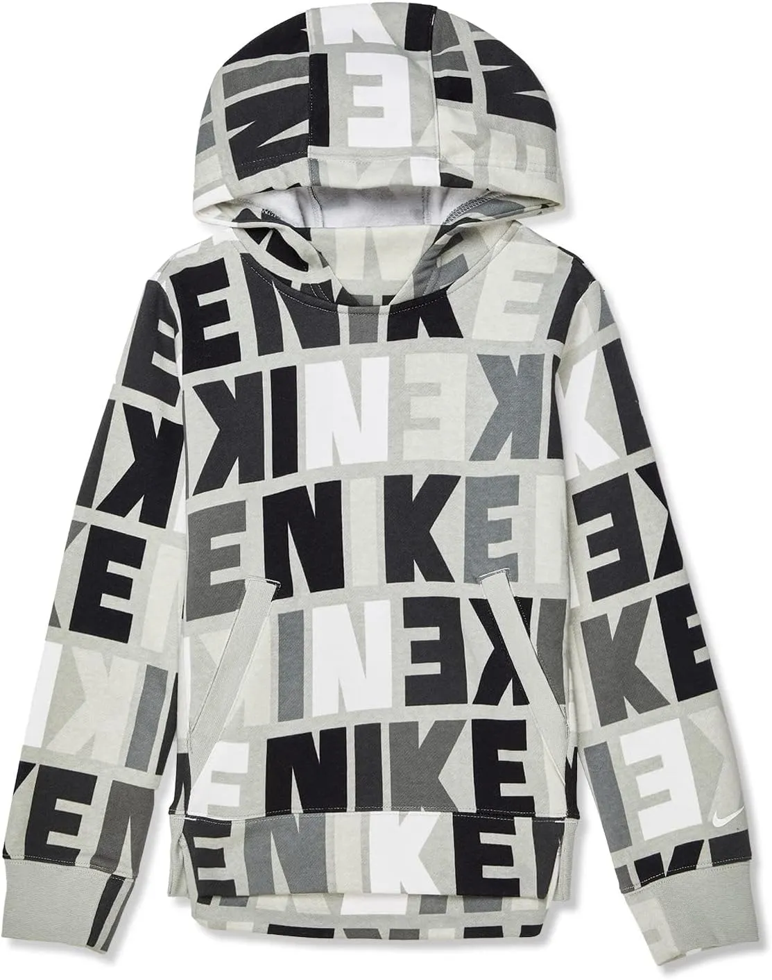 Nike Girl's NSW Fleece Hoodie Logo Print (Little Kids/Big Kids) Light Smoke Grey/Light Smoke Grey/White XL (18-20 Big Kid)
