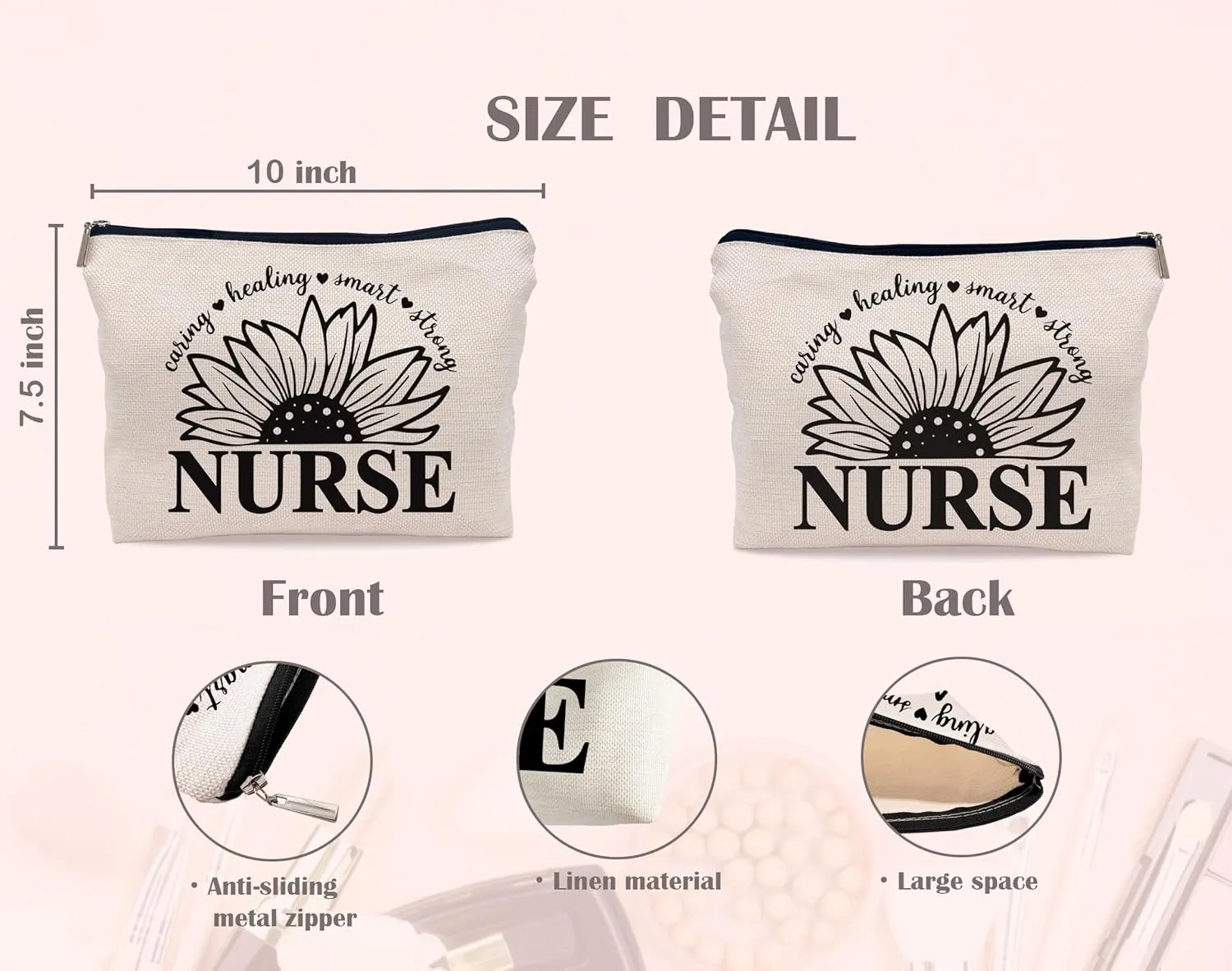 Nurse Appreciation Gifts Sunflower Makeup Bag Cosmetic Bag Zipper Pouch Toiletry Bags,Nurses Week Gift,Nursing Student Gift,Nurse Graduate Gifts