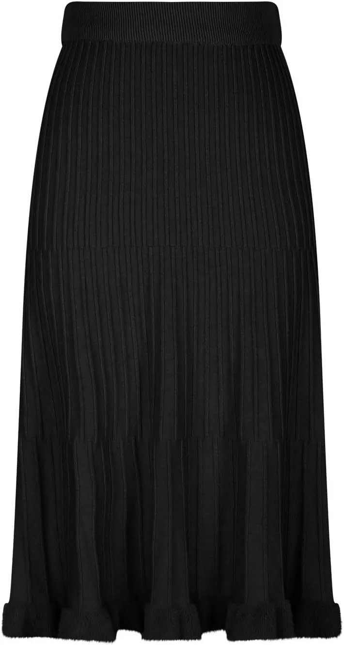 Oplxuo Women's Elegant Knit Pleated Skirts, Elastic High Waist Ruffle Hem A Line Midi Skirt for Fall Winter