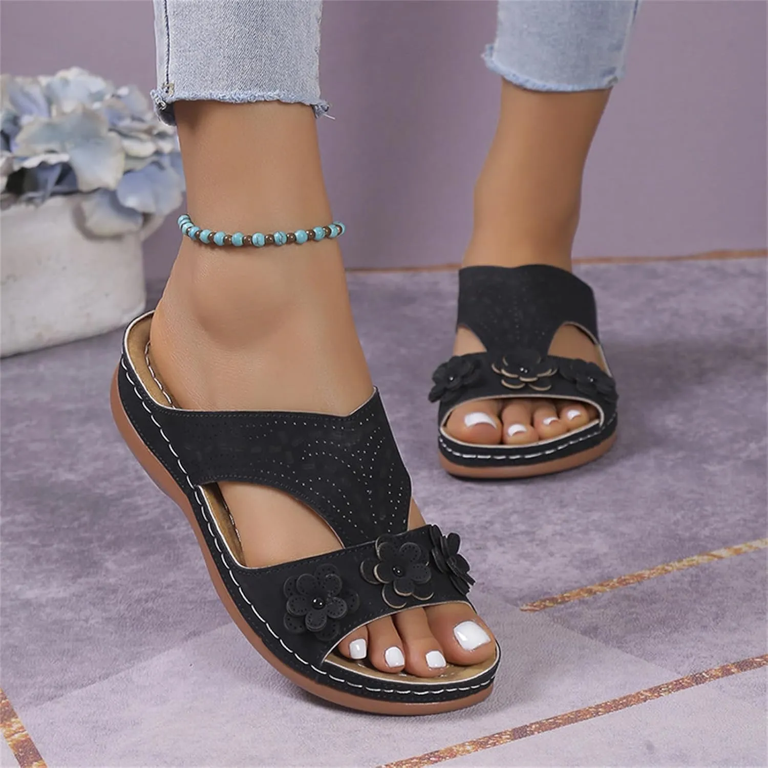 Orthopedic Sandals For Women Arch Support 2024 Flip Flops Soft Summer Beach Shoes Dressy Comfortable Orthotic Slides Slippers