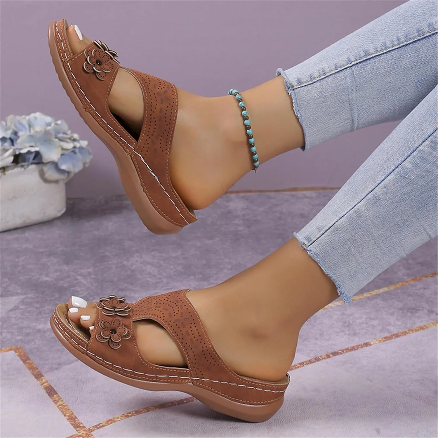 Orthopedic Sandals For Women Arch Support 2024 Flip Flops Soft Summer Beach Shoes Dressy Comfortable Orthotic Slides Slippers
