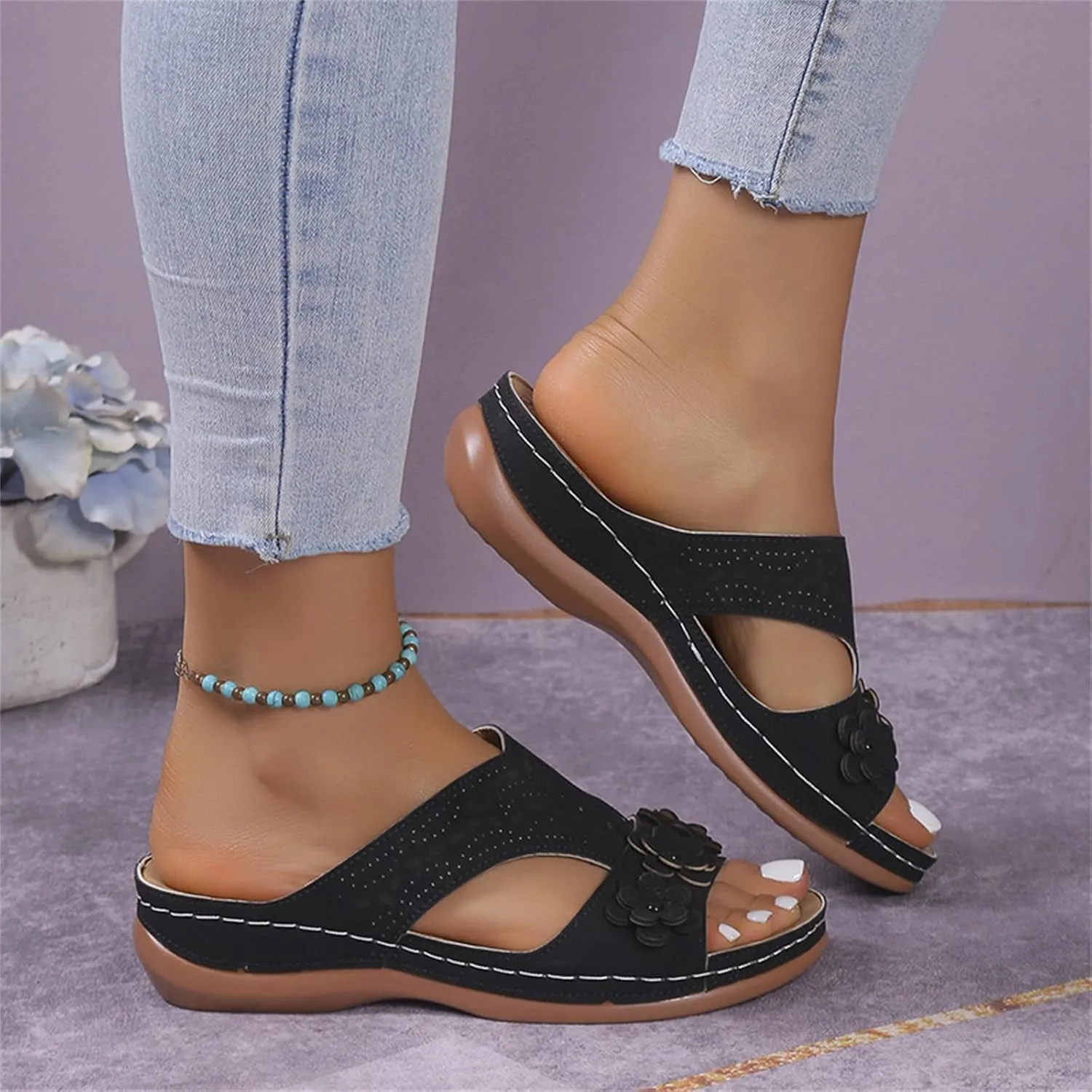 Orthopedic Sandals For Women Arch Support 2024 Flip Flops Soft Summer Beach Shoes Dressy Comfortable Orthotic Slides Slippers