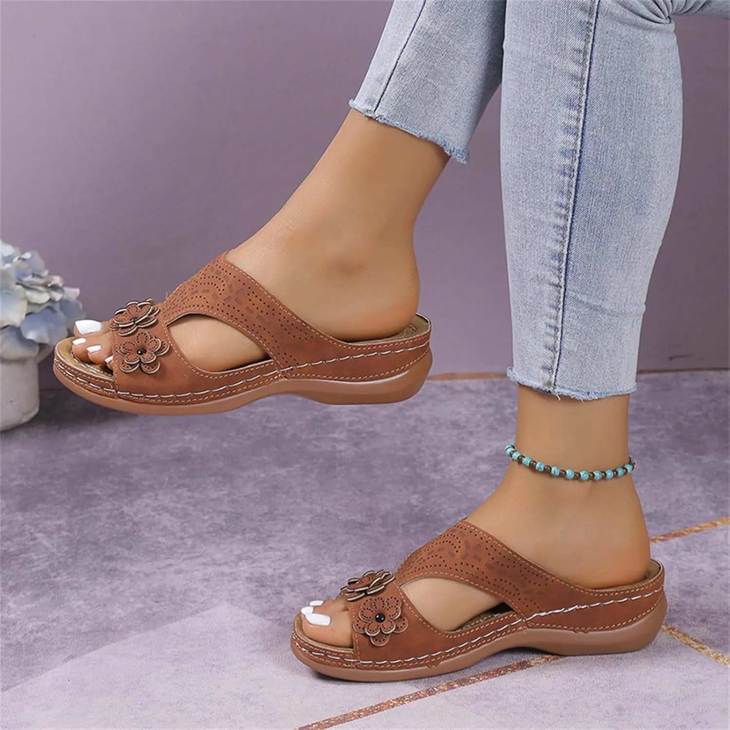 Orthopedic Sandals For Women Arch Support 2024 Flip Flops Soft Summer Beach Shoes Dressy Comfortable Orthotic Slides Slippers