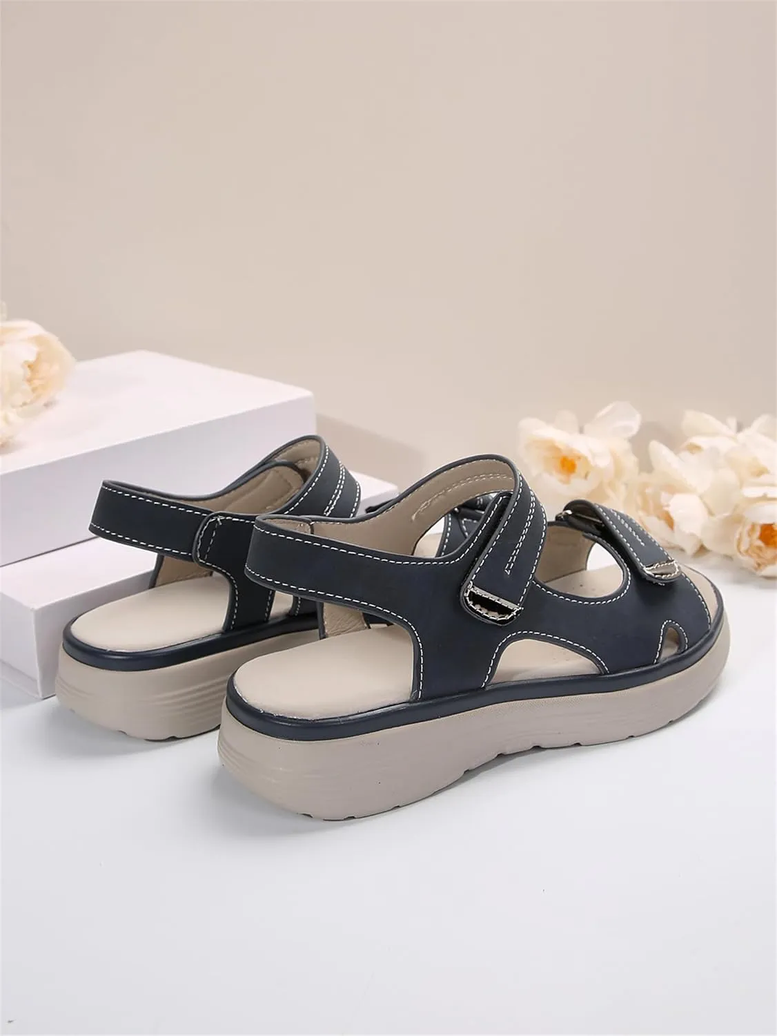 Orthopedic Sandals for Women Arch Support Sandals Women's Summer Platform Walking Sandal, Hook Loop Slip on Wedges Comfortable Double Strap Walking Sneakers Beach Outdoor Sport Shoes