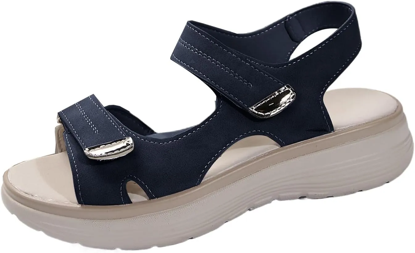 Orthopedic Sandals for Women Arch Support Sandals Women's Summer Platform Walking Sandal, Hook Loop Slip on Wedges Comfortable Double Strap Walking Sneakers Beach Outdoor Sport Shoes