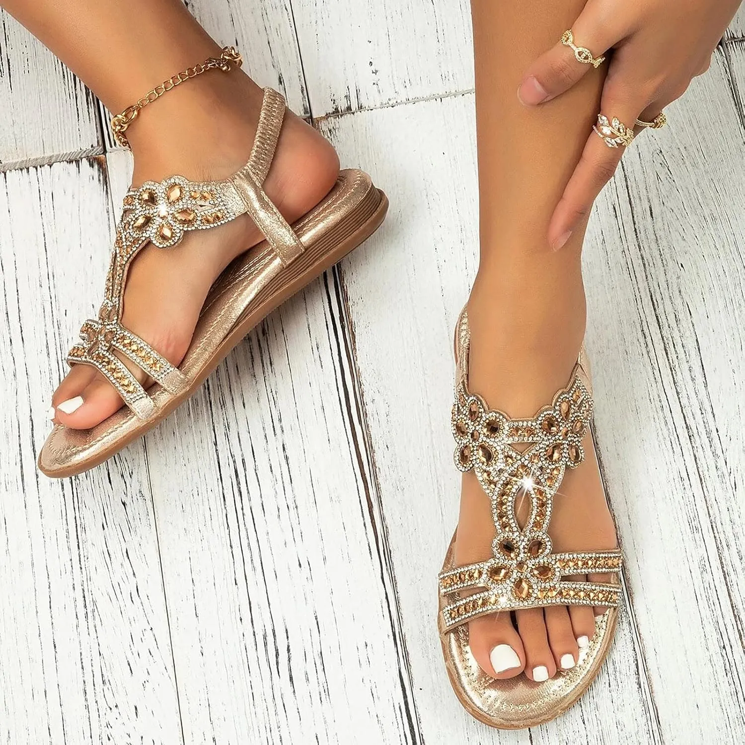 Orthopedic Sandals for Women Summer Beach Vacation Non-Slip Slippers Bohemian Dressy Wedding Shoes Breathable Open Toe Soft Sole Walking Footwear Fashion Comfortable Indoor Home Work Flat Sandals
