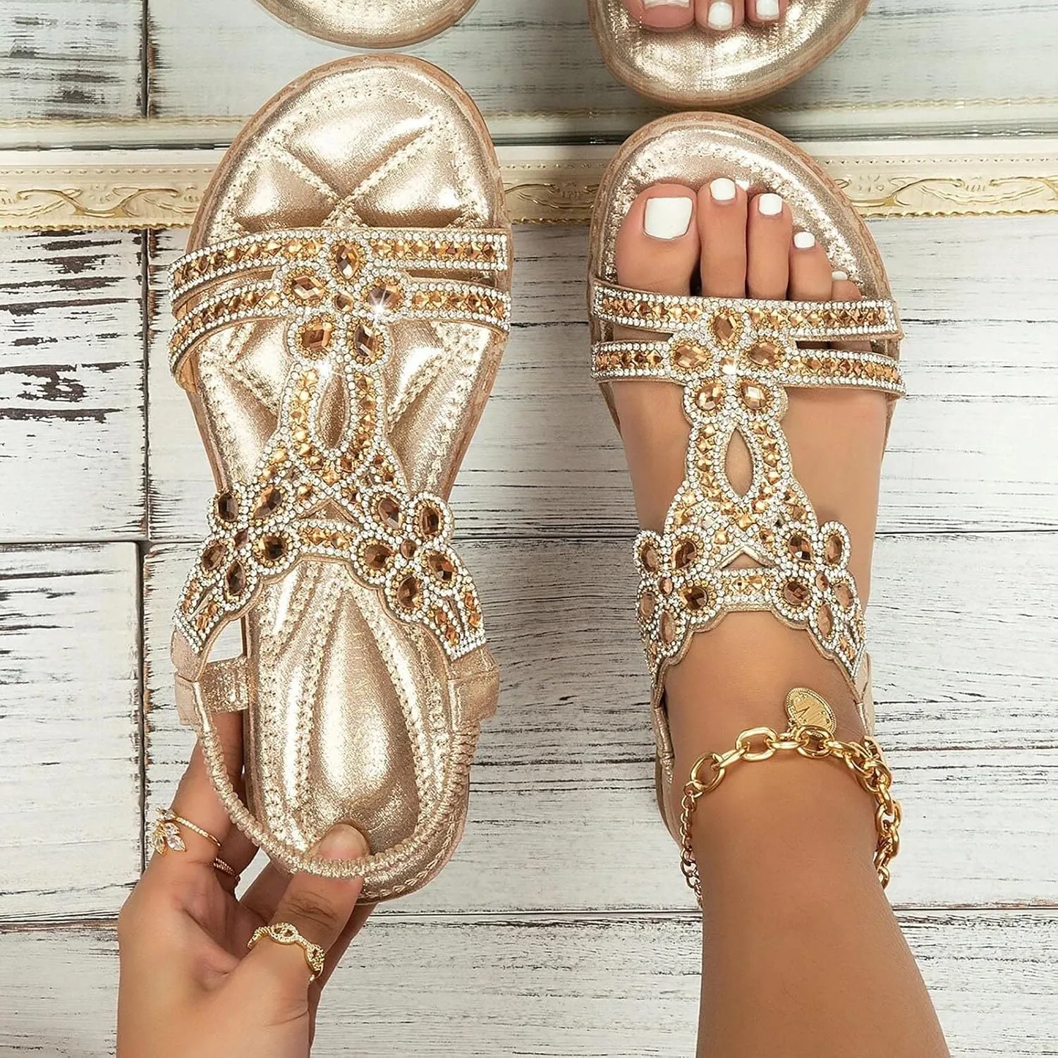 Orthopedic Sandals for Women Summer Beach Vacation Non-Slip Slippers Bohemian Dressy Wedding Shoes Breathable Open Toe Soft Sole Walking Footwear Fashion Comfortable Indoor Home Work Flat Sandals