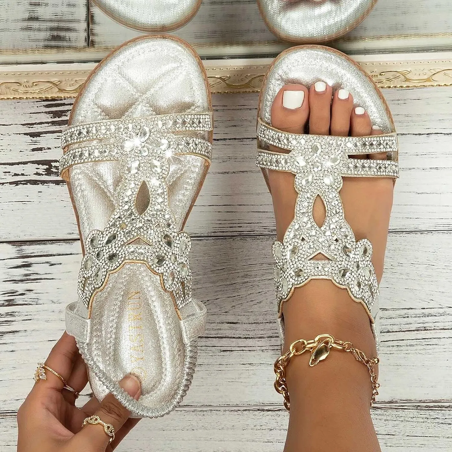 Orthopedic Sandals for Women Summer Beach Vacation Non-Slip Slippers Bohemian Dressy Wedding Shoes Breathable Open Toe Soft Sole Walking Footwear Fashion Comfortable Indoor Home Work Flat Sandals