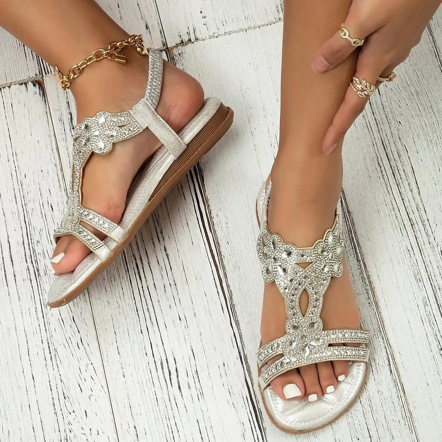 Orthopedic Sandals for Women Summer Beach Vacation Non-Slip Slippers Bohemian Dressy Wedding Shoes Breathable Open Toe Soft Sole Walking Footwear Fashion Comfortable Indoor Home Work Flat Sandals