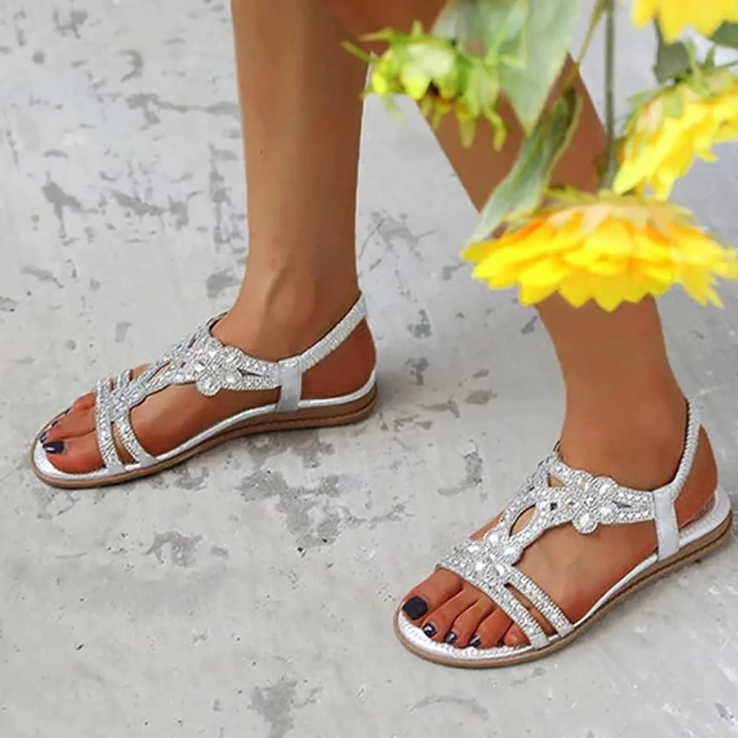 Orthopedic Sandals for Women Summer Beach Vacation Non-Slip Slippers Bohemian Dressy Wedding Shoes Breathable Open Toe Soft Sole Walking Footwear Fashion Comfortable Indoor Home Work Flat Sandals