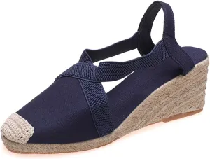 Orthopedic Wedge Sandals for Women Comfortable Closed Toe Slides Sandal Crisscross Elastic Ankle Strap Platform Sandals for Summer and Daily Wear