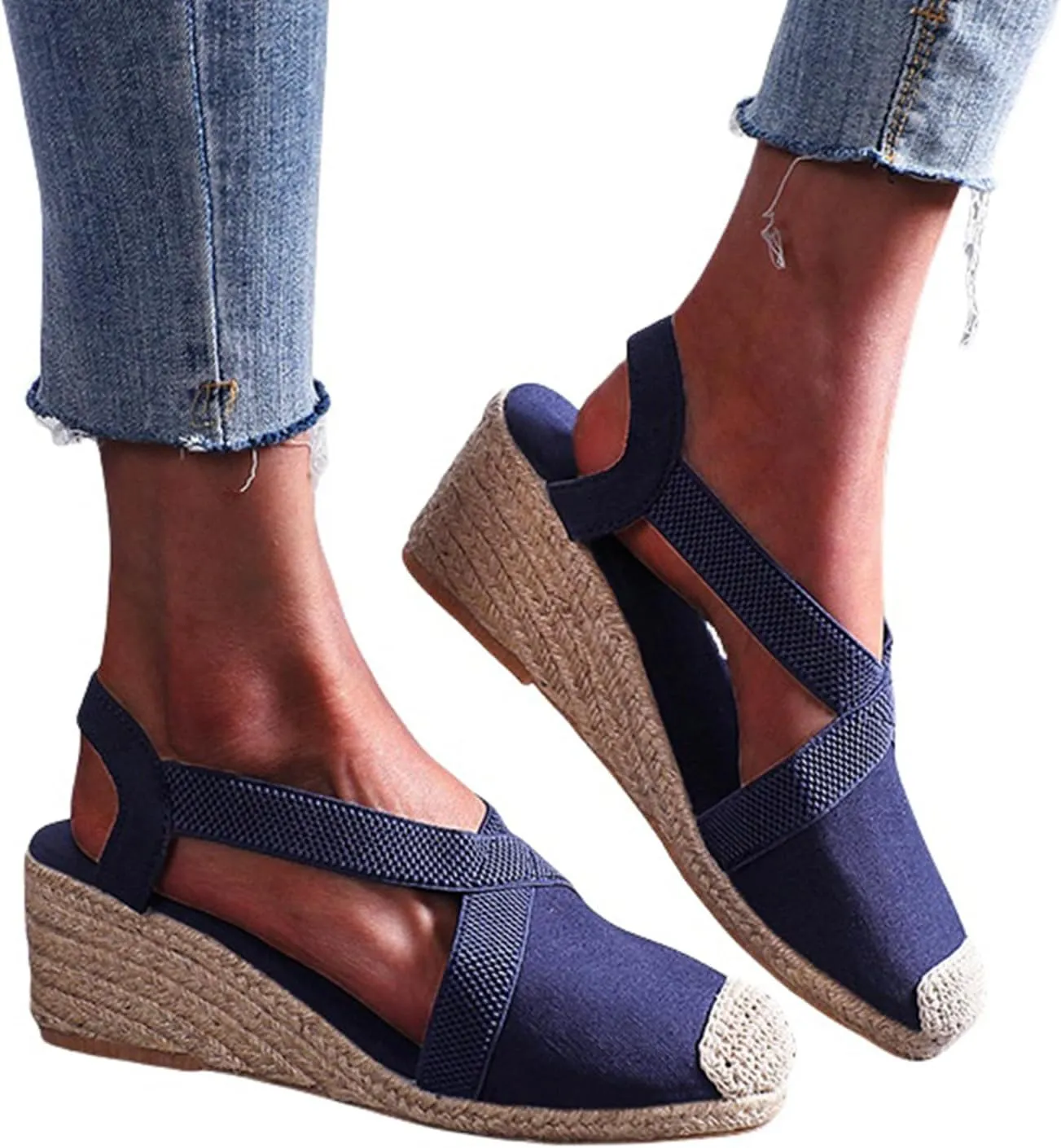 Orthopedic Wedge Sandals for Women Comfortable Closed Toe Slides Sandal Crisscross Elastic Ankle Strap Platform Sandals for Summer and Daily Wear