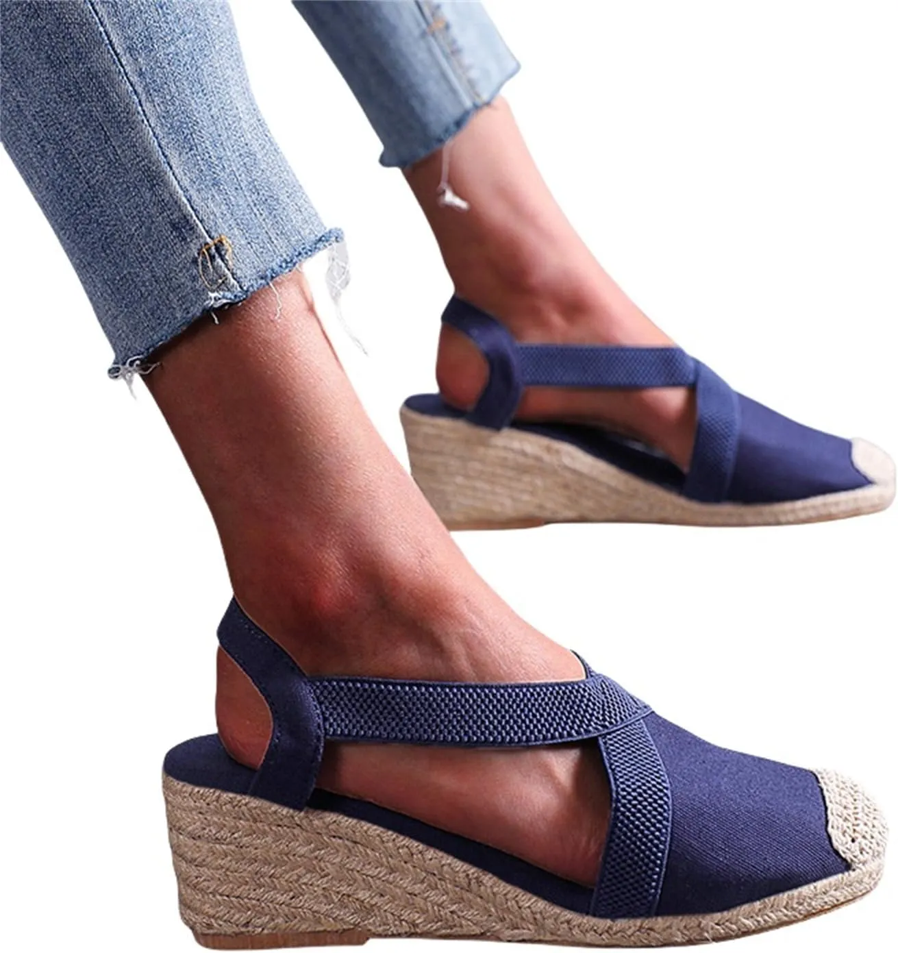 Orthopedic Wedge Sandals for Women Comfortable Closed Toe Slides Sandal Crisscross Elastic Ankle Strap Platform Sandals for Summer and Daily Wear
