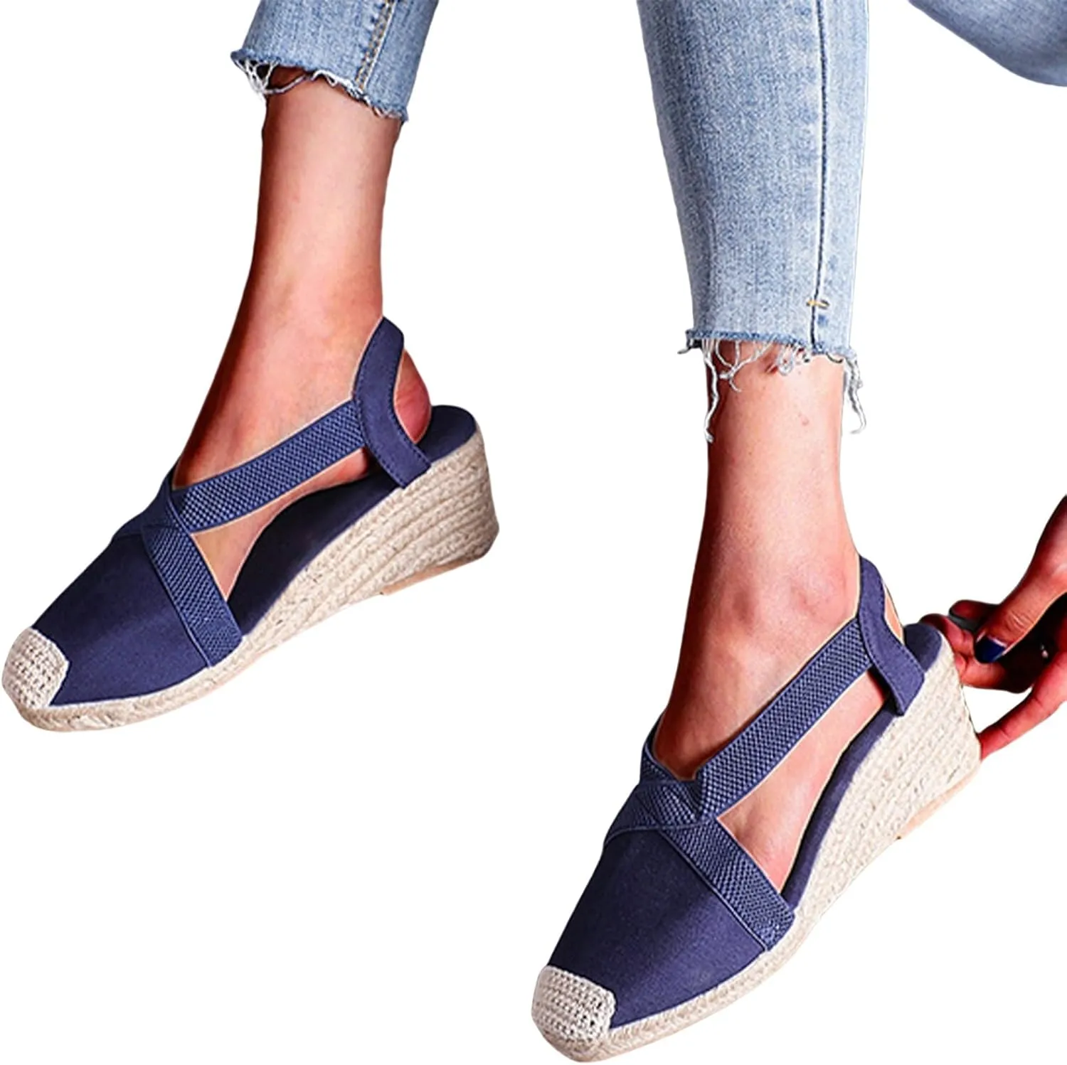 Orthopedic Wedge Sandals for Women Comfortable Closed Toe Slides Sandal Crisscross Elastic Ankle Strap Platform Sandals for Summer and Daily Wear