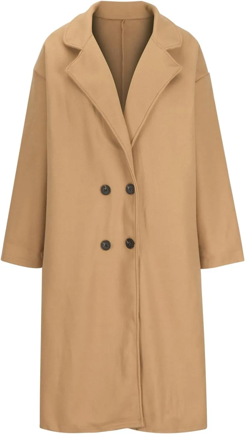 Oversized Trench Coats Women Thicken Wool Blend Long Coat Double Breasted Fall Winter Fashion Peacoat Lapel Jackets