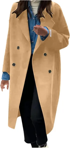 Oversized Trench Coats Women Thicken Wool Blend Long Coat Double Breasted Fall Winter Fashion Peacoat Lapel Jackets