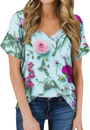 Oversized Tshirts for Women V Neck Summer Tops Short Sleeve Plus Size Casual Blouse Dressy Tee