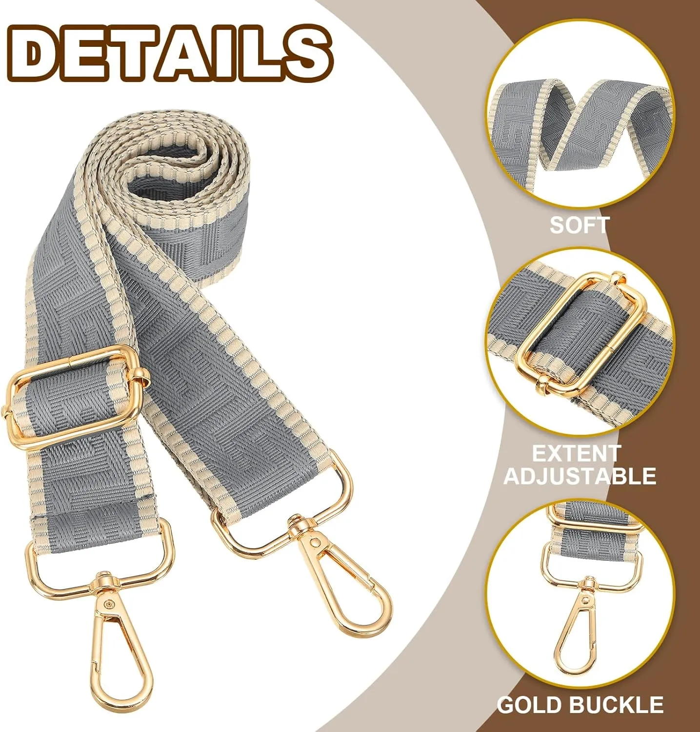 PATIKIL Purse Strap, Adjustable Crossbody Bag Straps Wide Shoulder Strap Universal Replacement Shoulder Bag Belt for Women's Handbags Canvas Satchels Bag Backpack, Light Grey