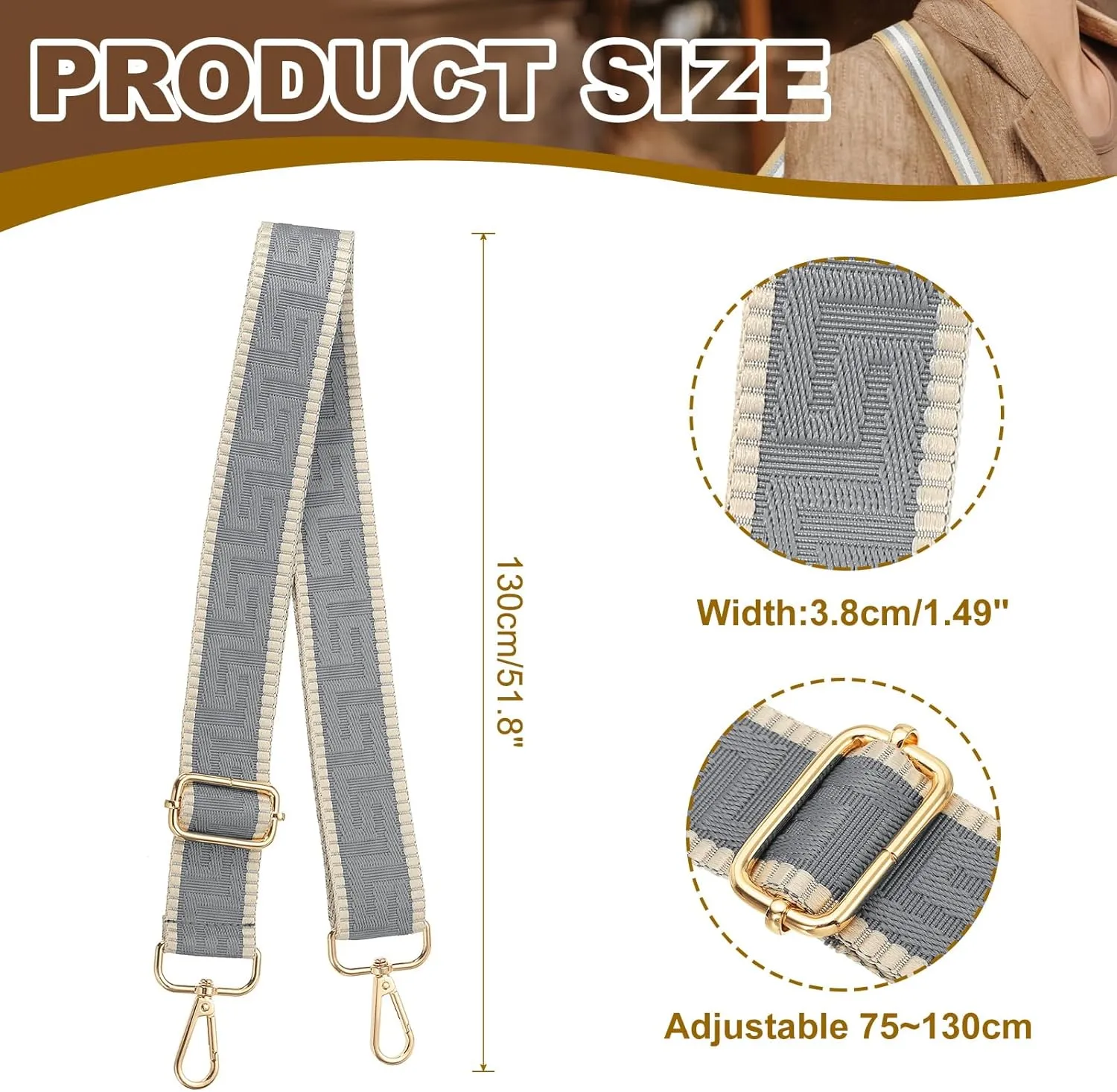 PATIKIL Purse Strap, Adjustable Crossbody Bag Straps Wide Shoulder Strap Universal Replacement Shoulder Bag Belt for Women's Handbags Canvas Satchels Bag Backpack, Light Grey