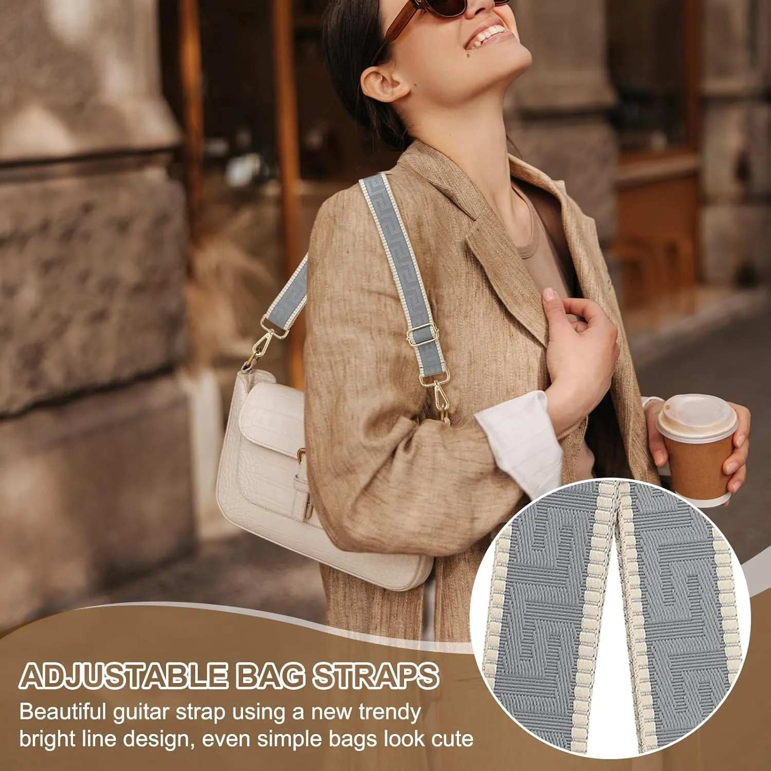 PATIKIL Purse Strap, Adjustable Crossbody Bag Straps Wide Shoulder Strap Universal Replacement Shoulder Bag Belt for Women's Handbags Canvas Satchels Bag Backpack, Light Grey