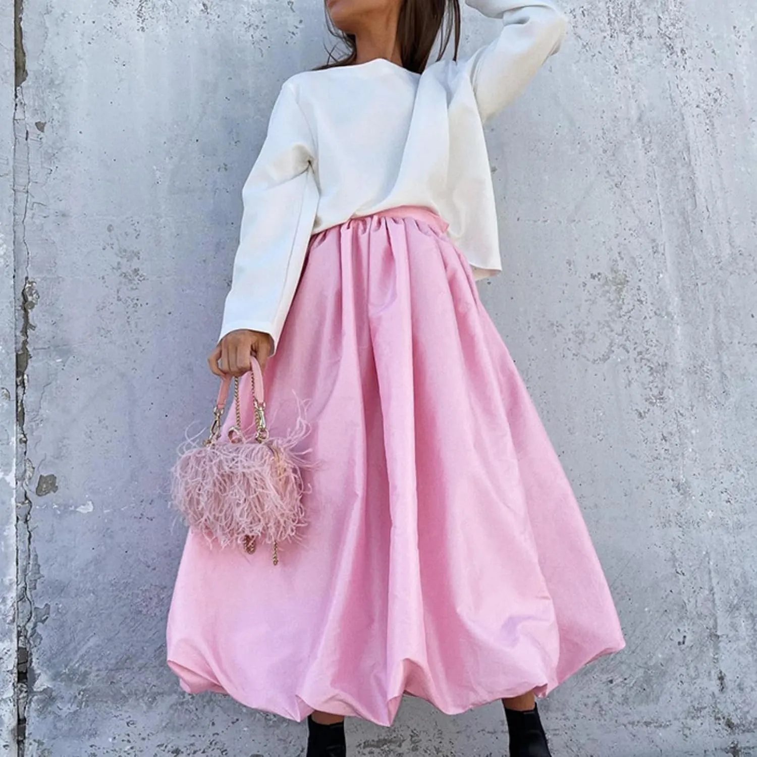 Perbai Women's Y2k Bubble Maxi Skirt High Waisted A Line Pleated Ruffle Flowy Balloon Long Skirts