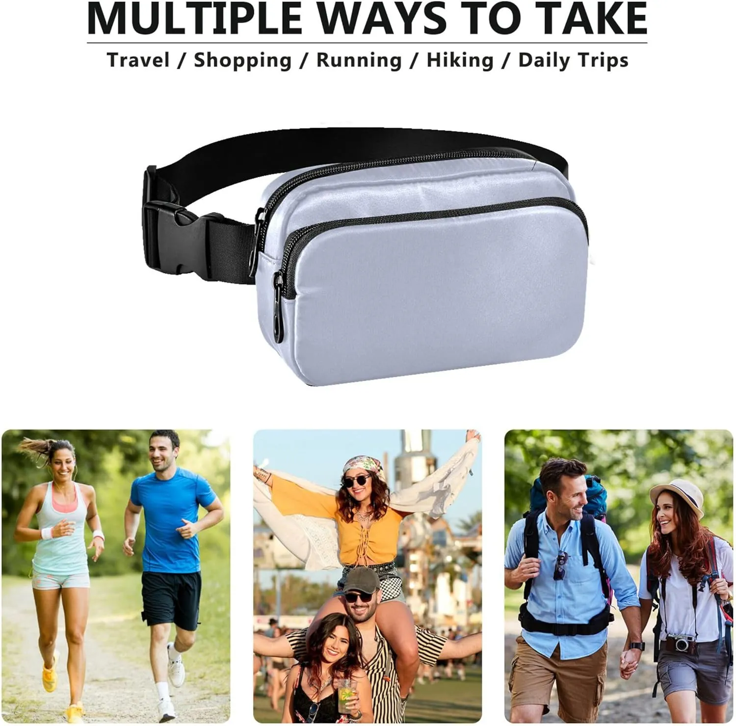 Periwinkle Light Blue Fanny Packs for Women Large Hip Belt Bag Waterproof Hiking Travel Waist Bag