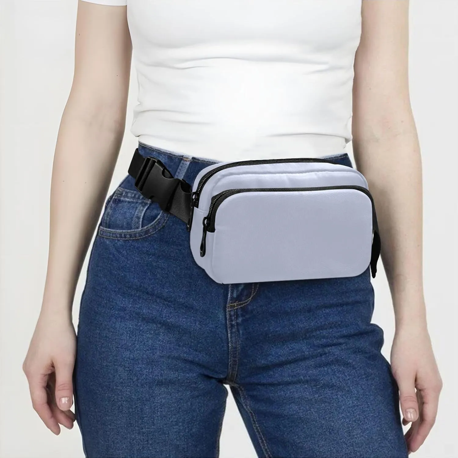 Periwinkle Light Blue Fanny Packs for Women Large Hip Belt Bag Waterproof Hiking Travel Waist Bag