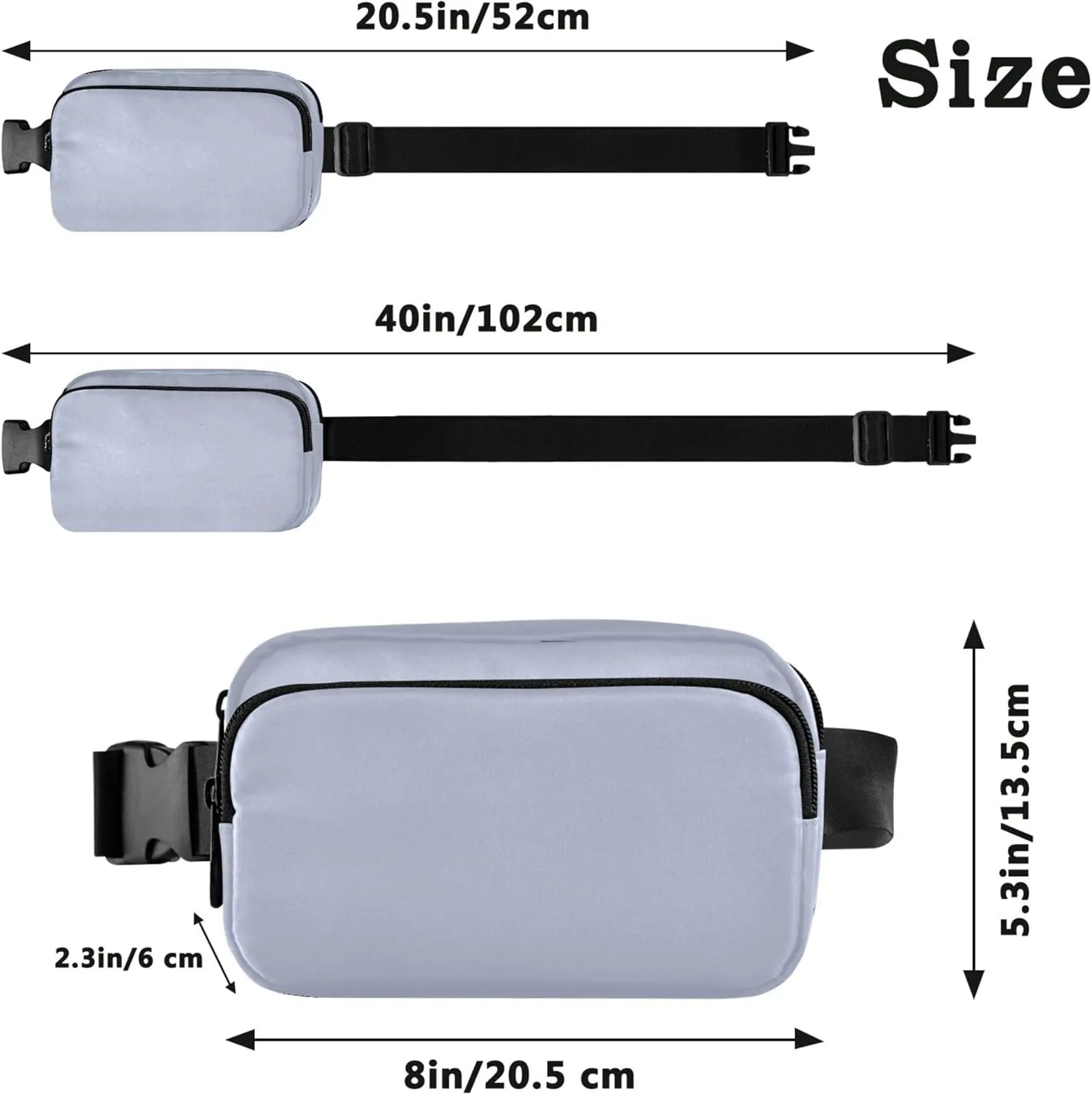 Periwinkle Light Blue Fanny Packs for Women Large Hip Belt Bag Waterproof Hiking Travel Waist Bag