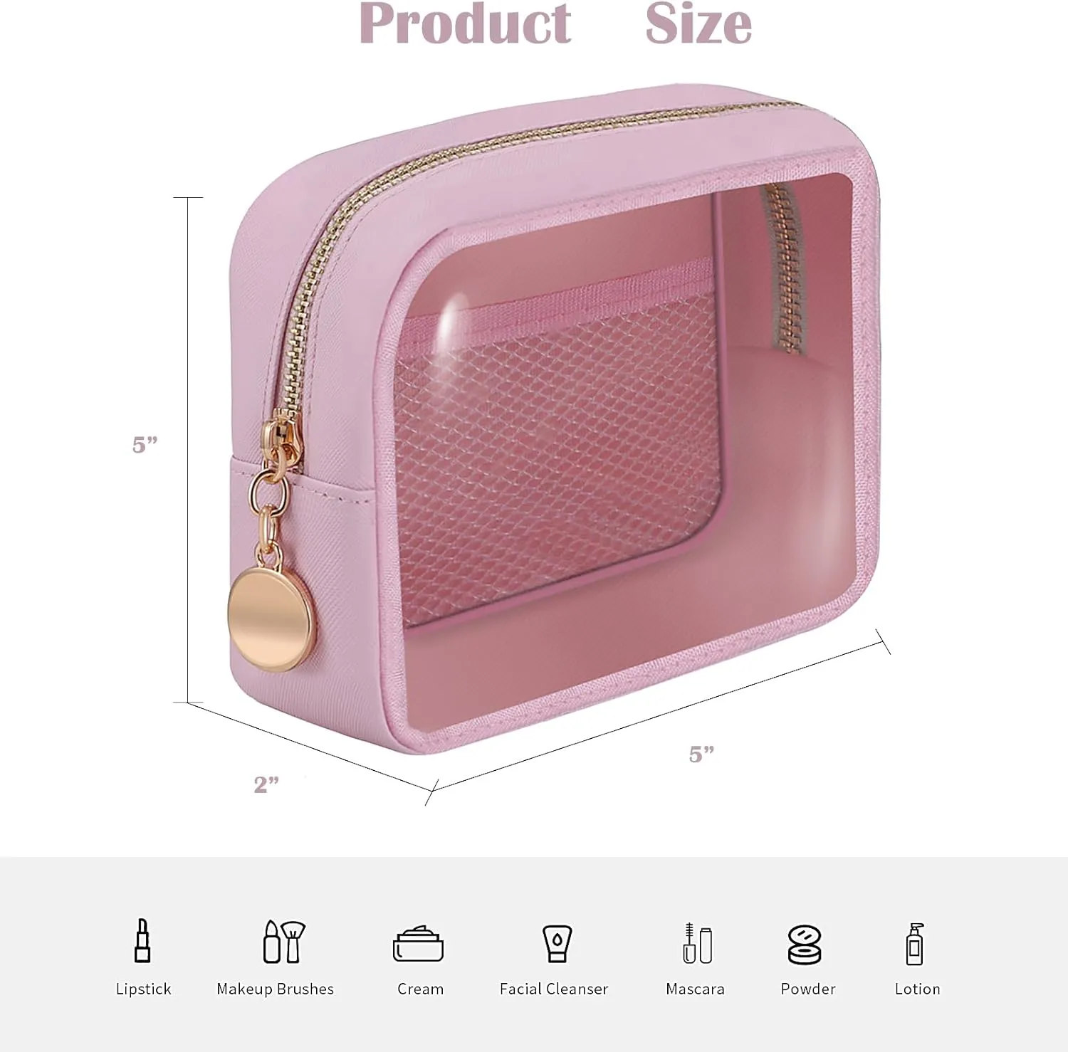 Personalized Initial Clear Bags Set, Clear Cosmetic Bags,Make Up Pouches, Clear Pouch for Organization, Clear Toiletry Travel Bag,Gifts for Women (A, Pink (1 Mini))