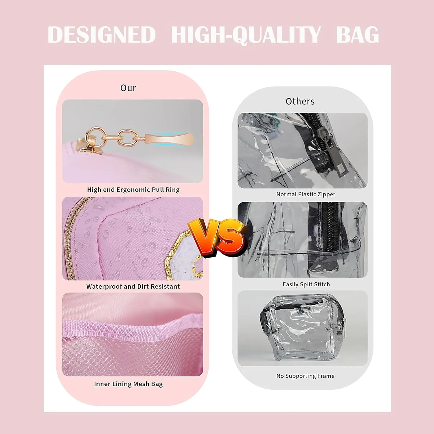 Personalized Initial Clear Bags Set, Clear Cosmetic Bags,Make Up Pouches, Clear Pouch for Organization, Clear Toiletry Travel Bag,Gifts for Women (A, Pink (1 Mini))
