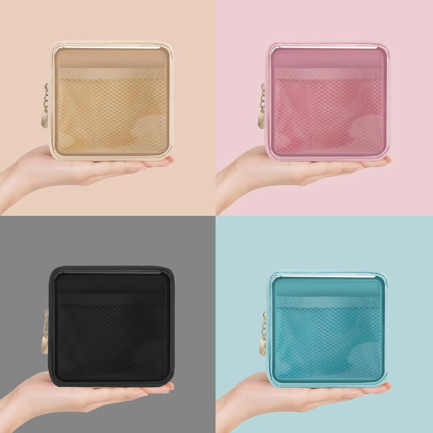 Personalized Initial Clear Bags Set, Clear Cosmetic Bags,Make Up Pouches, Clear Pouch for Organization, Clear Toiletry Travel Bag,Gifts for Women (A, Pink (1 Mini))