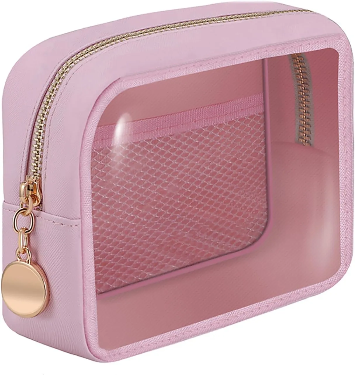 Personalized Initial Clear Bags Set, Clear Cosmetic Bags,Make Up Pouches, Clear Pouch for Organization, Clear Toiletry Travel Bag,Gifts for Women (A, Pink (1 Mini))