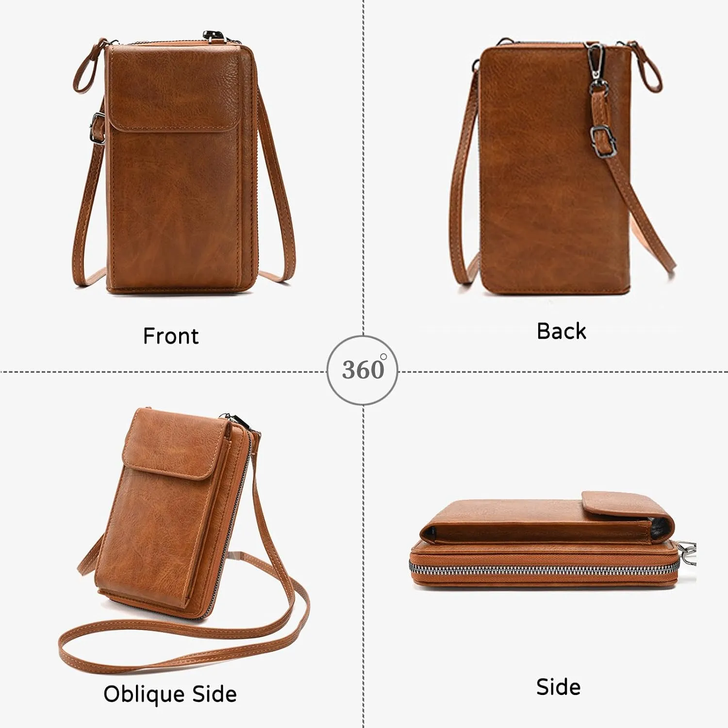 PORRASSO Phone Bag Crossbody Wallet Women Purse Shoulder Bag Ladies Satchel Light Grey