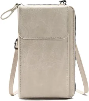 PORRASSO Phone Bag Crossbody Wallet Women Purse Shoulder Bag Ladies Satchel Light Grey