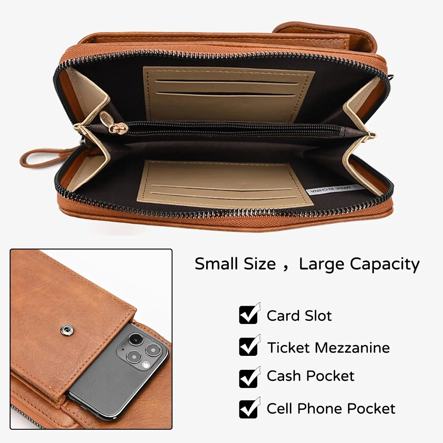 PORRASSO Phone Bag Crossbody Wallet Women Purse Shoulder Bag Ladies Satchel Light Grey