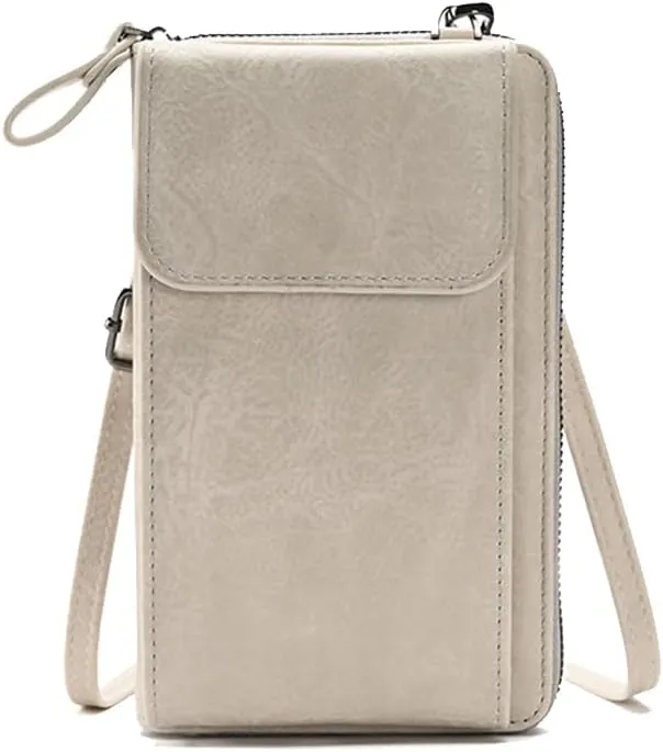 PORRASSO Phone Bag Crossbody Wallet Women Purse Shoulder Bag Ladies Satchel Light Grey