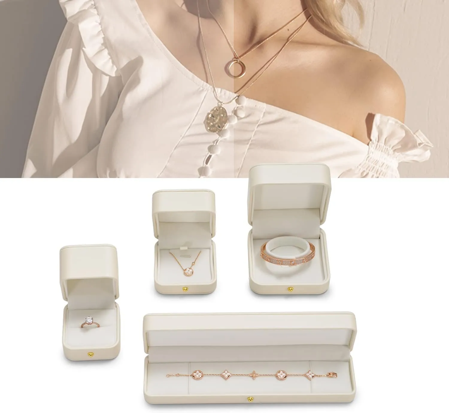 Premium White PU Leather Jewelry Necklace Pendant Box Velvet Interior Jewelry Gift Box for Necklace Pendant