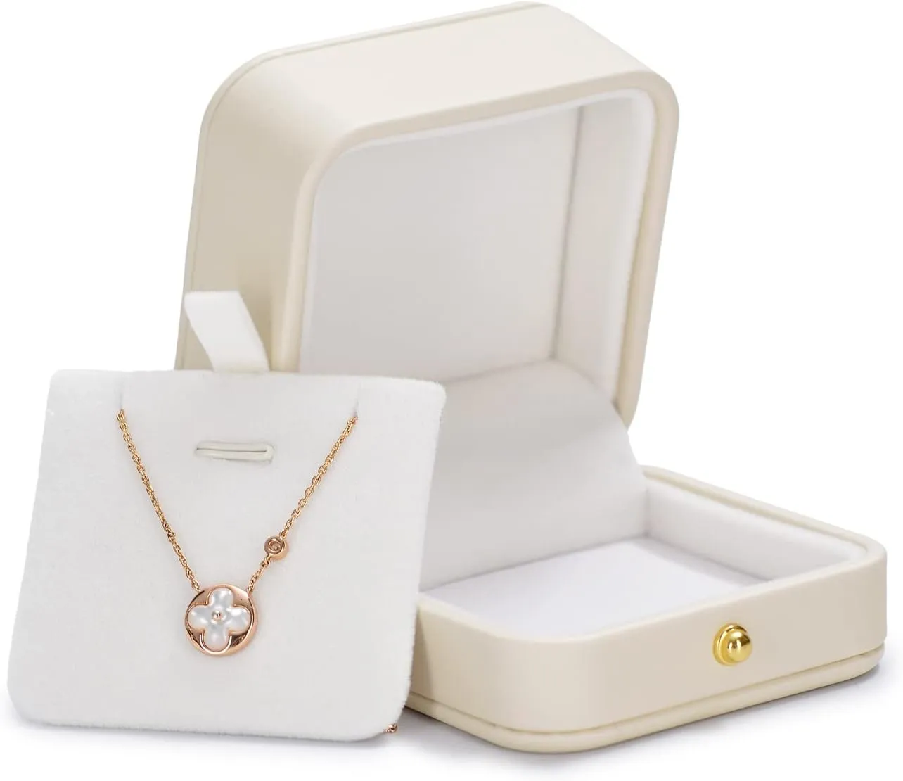 Premium White PU Leather Jewelry Necklace Pendant Box Velvet Interior Jewelry Gift Box for Necklace Pendant