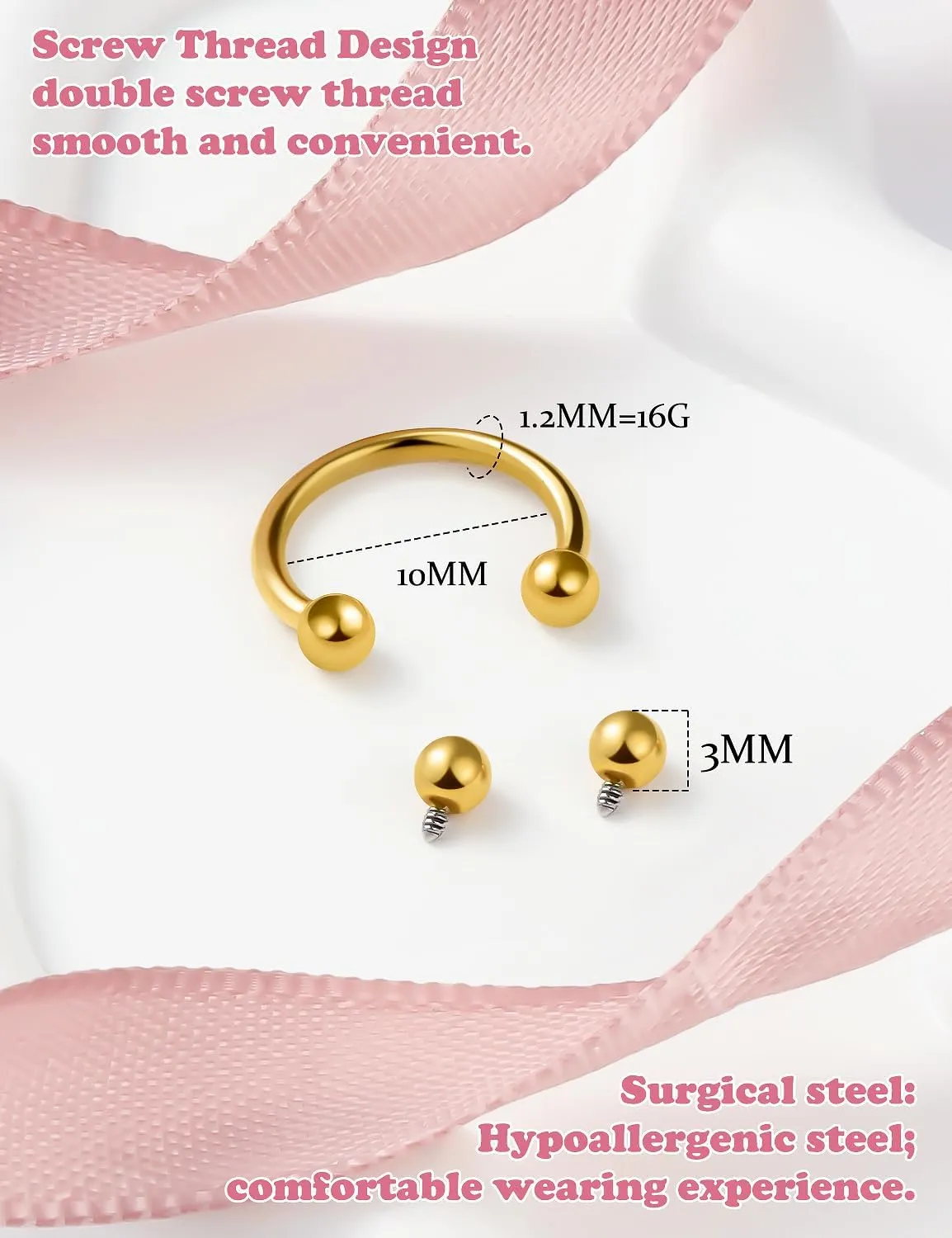 Prjndjw 16g Septum Rings Internally Threaded Surgical Steel Septum Jewelry Lip Rings Hoop Labret Jewelry Horseshoe Earrings Daith Piercing Jewelry for Women Men External thread Septum hoop