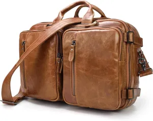 PTEXTU Three Use Men's Briefcase Oil Leather Business Hand Bag Layer Cowhide Multi-functional Men's Shoulder Bag