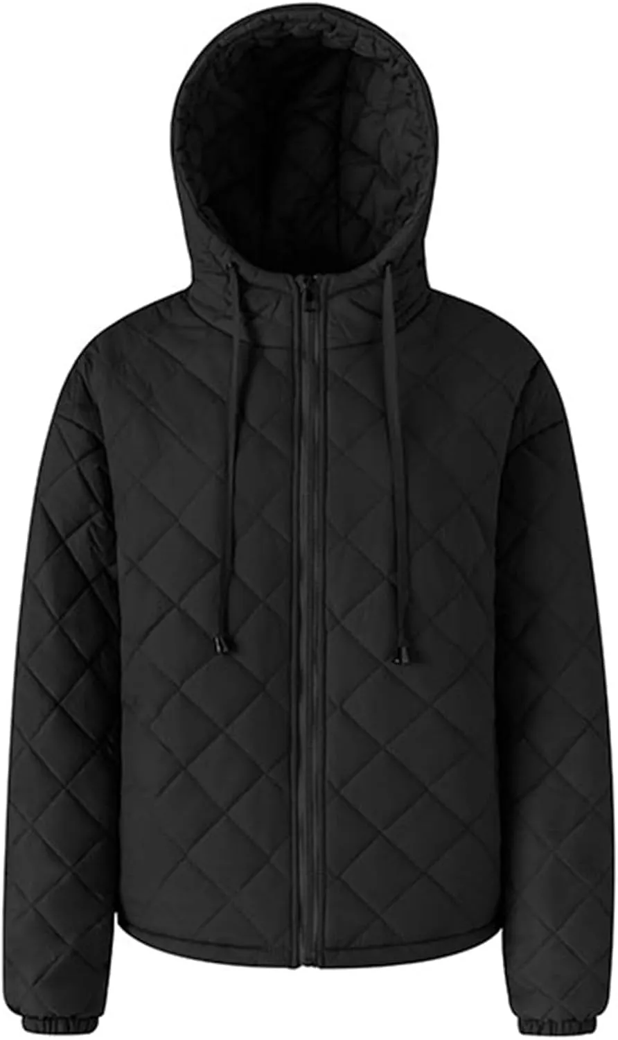 Puffer Jackets for Women Trendy Warm Quilted Winter Coat Girls Casual Zip Up Down Jacket Hooded Lightweight Travel