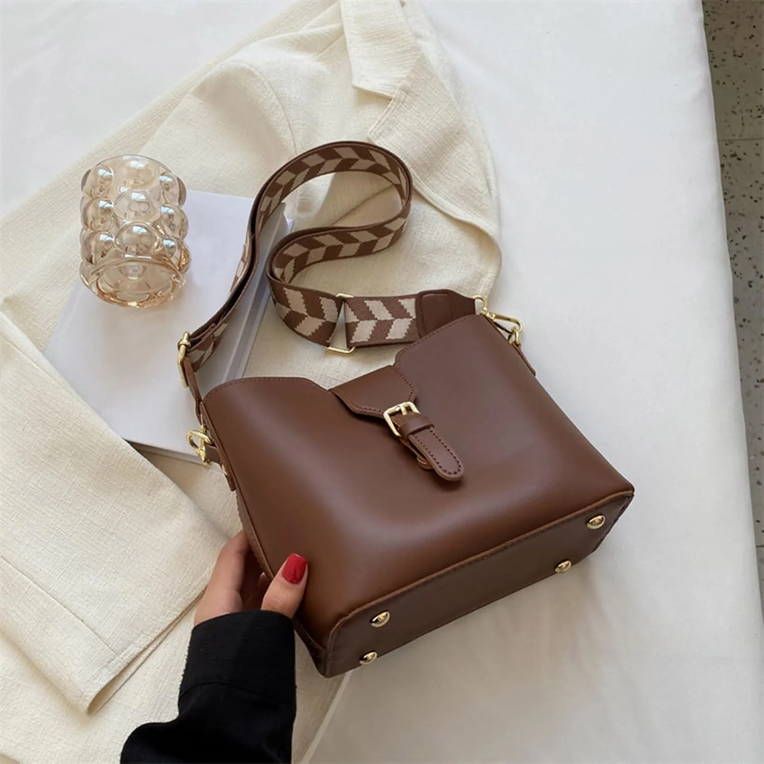 Purses for Women Crossbody Anti Theft Fashion Cotton Canvas Handbags Tote Purses Trendy Clutch Saddle Bag(Brown)