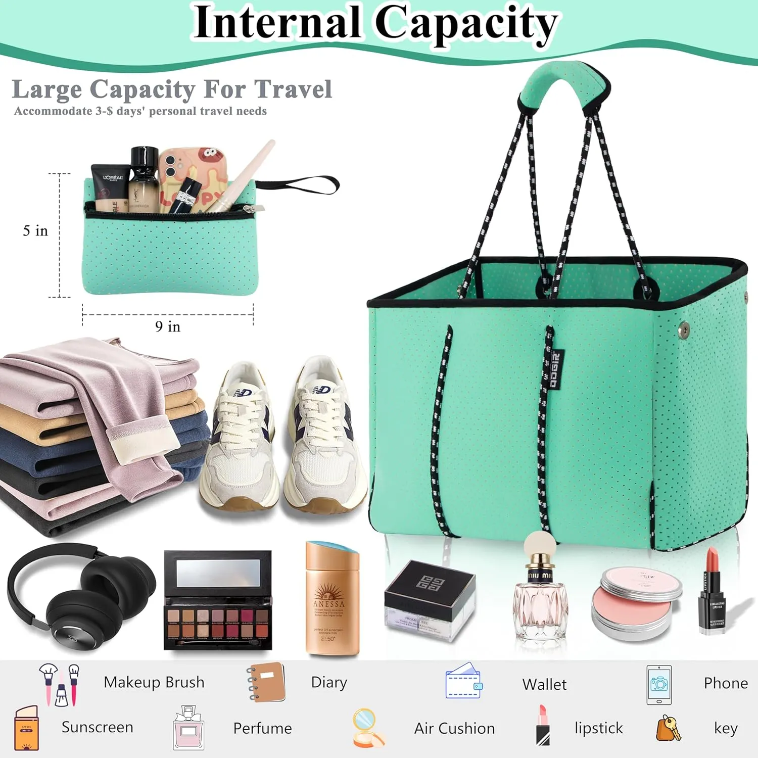 QOGiR Multipurpose Gym Beach Bag, Light Weight, Large, Sports  
