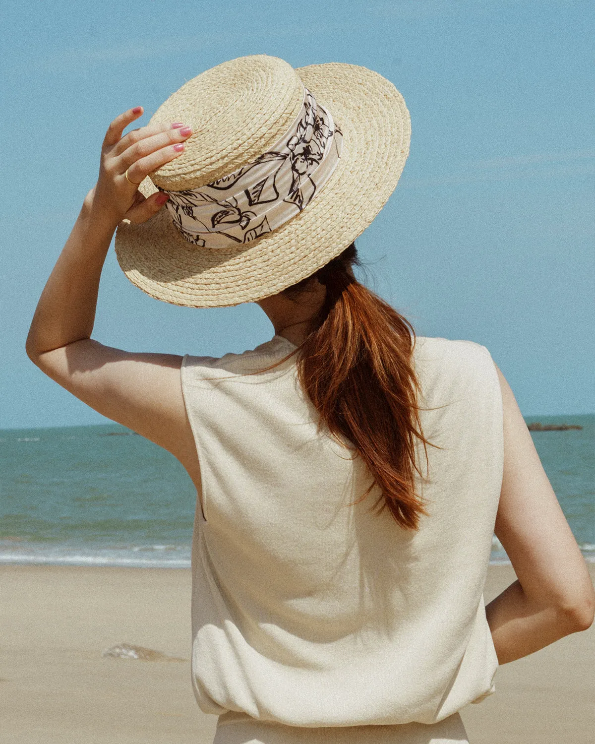 "La Isla" Straw Hat with Ribbon Band - Cream
