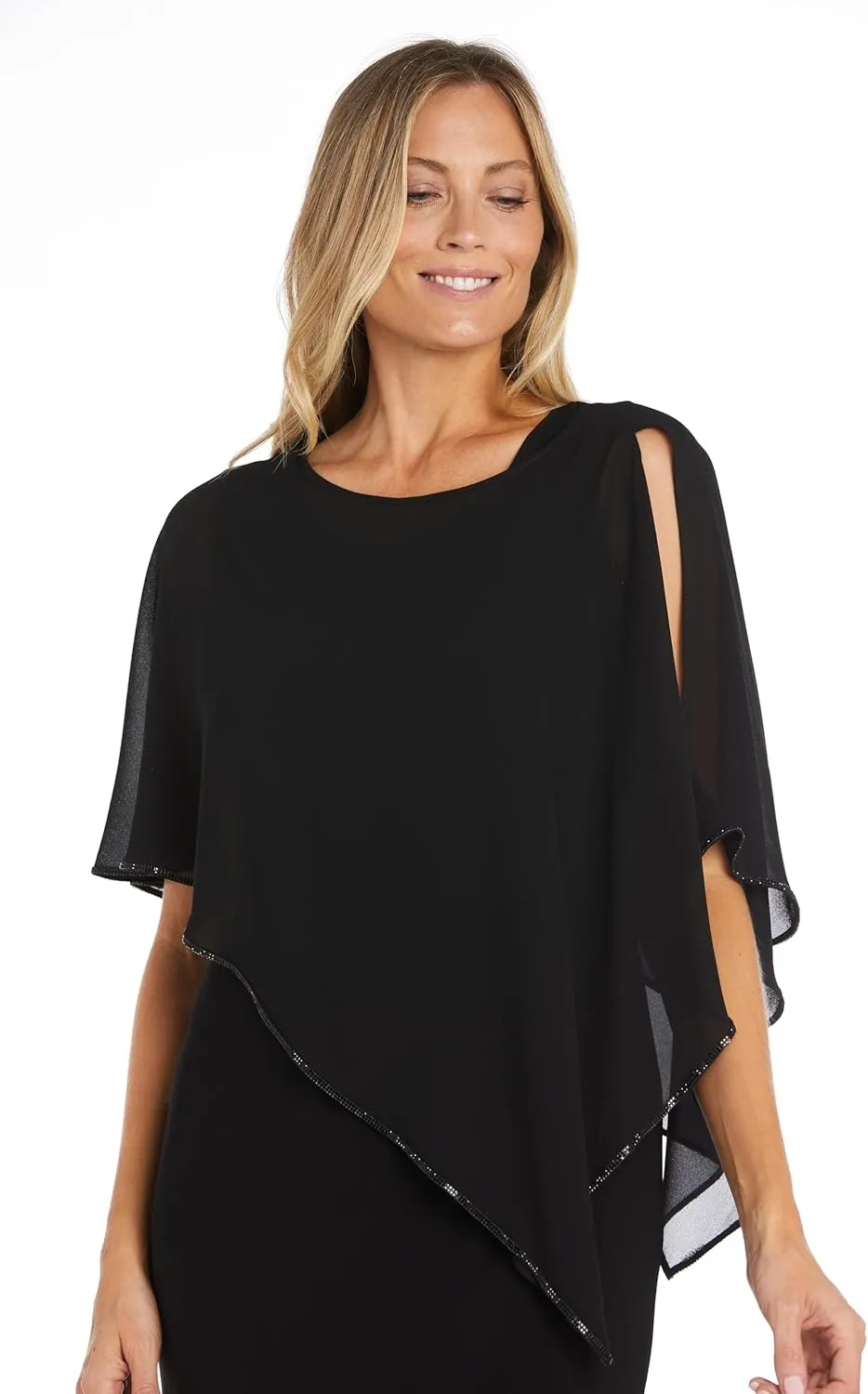 R&M Richards Women's Crystal Drape Rhinestone Poncho
