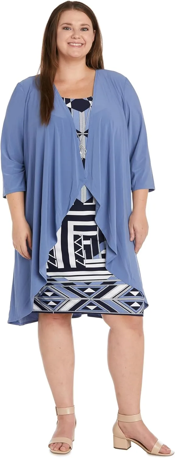 R&M Richards Womens Plus Printed Midi Midi Dress
