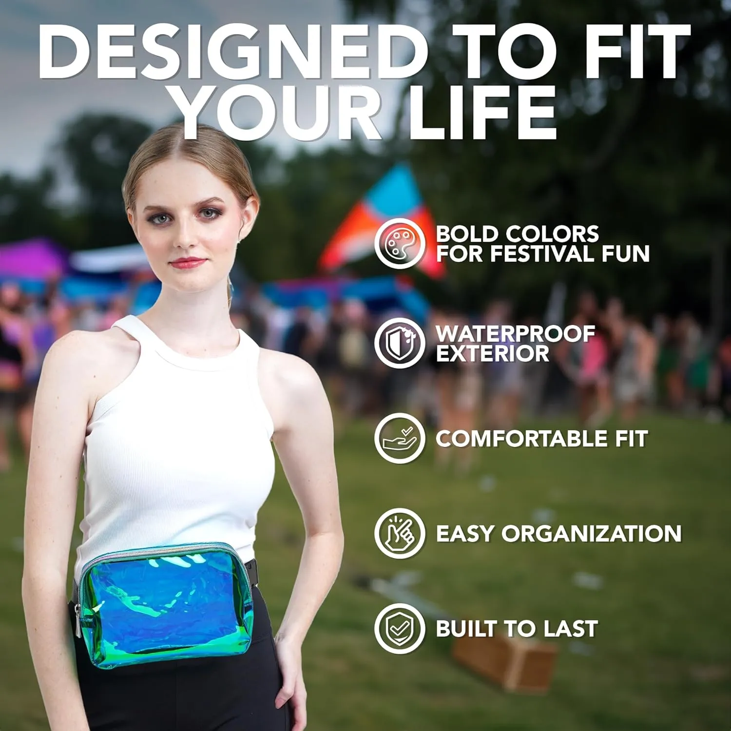 Rave Laser Aqua Crossbody Belt Bag for Women  Stylish Fanny Pack, Functional and Fashion Waist Packs for Travel, Festivals, and Everyday Use